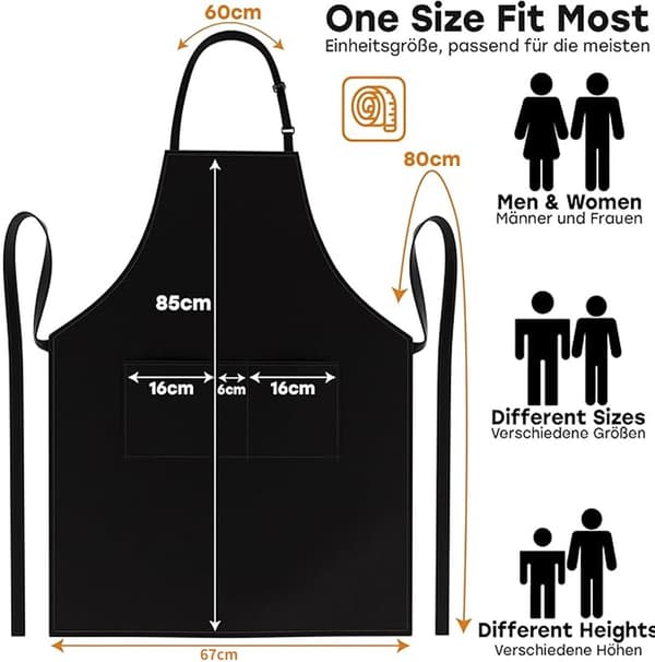 Waterproof Chef Apron with 3 Pockets, Adjustable Cross-Back Design for Kitchen Grilling