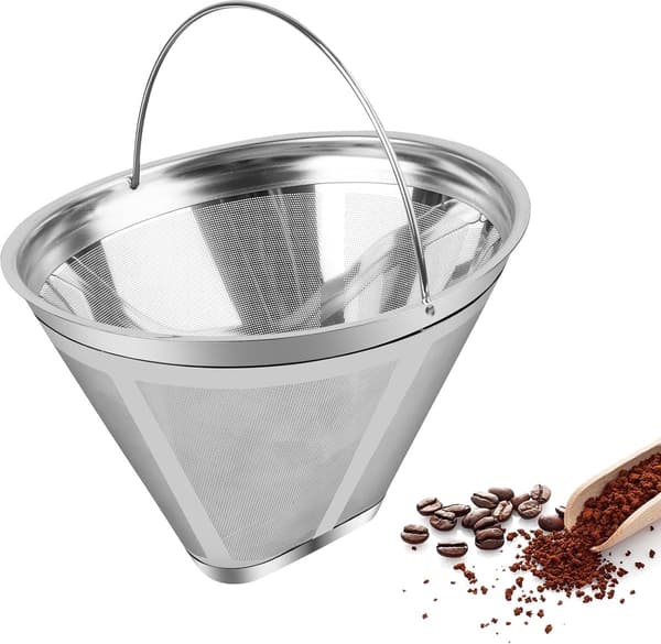 Kaffefilter i rustfrit stål størrelse 4 genanvendeligt med håndtag - Vaskbart til manuel brygning-FF-