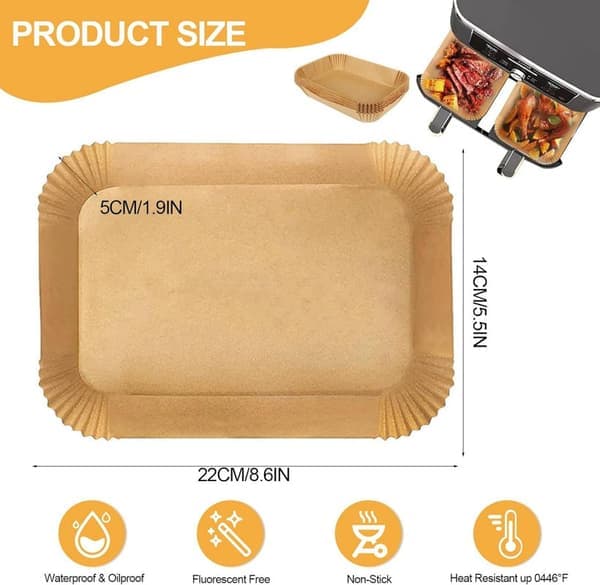 100-pak Airfryer Bagepapir - Non-stick & Varmebestandigt 14cm x 22cm