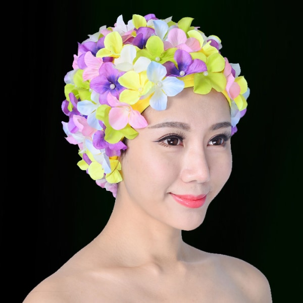 Badehætte til kvinder - Stilfuld, hårbeskyttelse - Ideel til vandentusiaster Blomsterblade til damer badehætte colour 1pcs