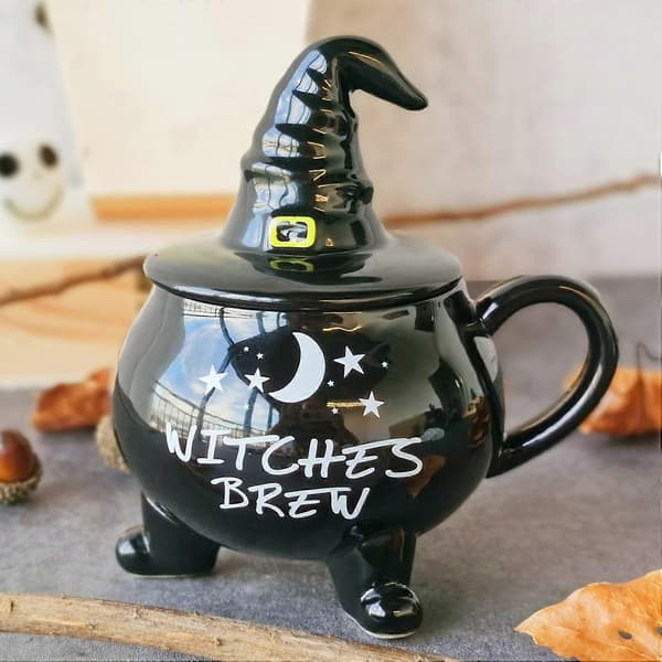 Brew Coffee Mug, Halloween Coffee Mug, Halloween Witch Mug, Novelty Ceramic Mug with Lid