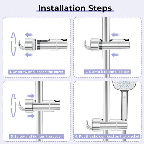 Adjustable Shower Head Holder with 2 Hooks, Universal Shower Head Bracket for 16-27mm Slide Bar, Chrome Plated Shower Slider