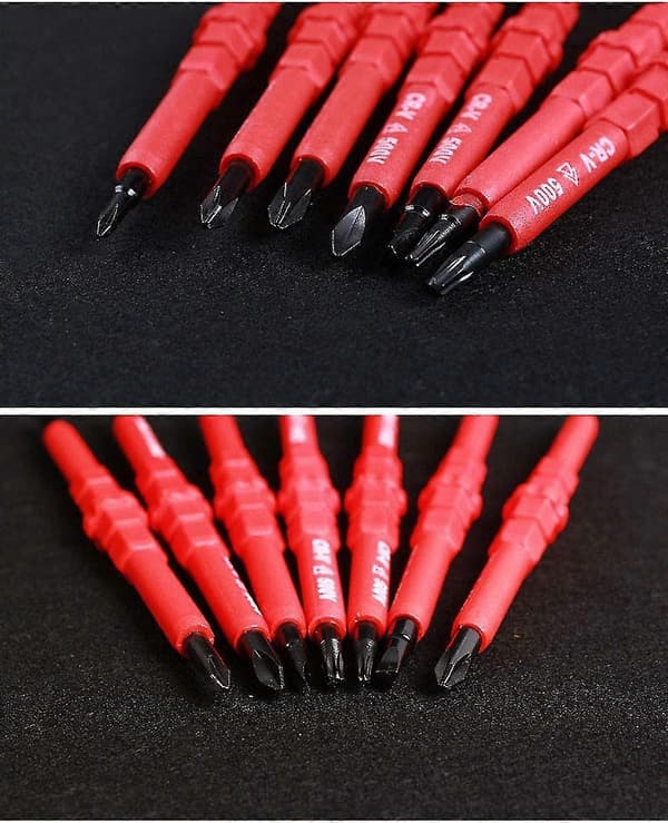 Insulated Screwdriver Set - Electrician Screwdriver with Interchangeable Magnetic Insulated Handle - Red