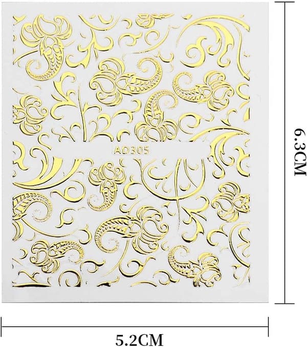 20 stk. Nail Art Dekaler, 3D Selvklæbende Bronzeguld Glitter