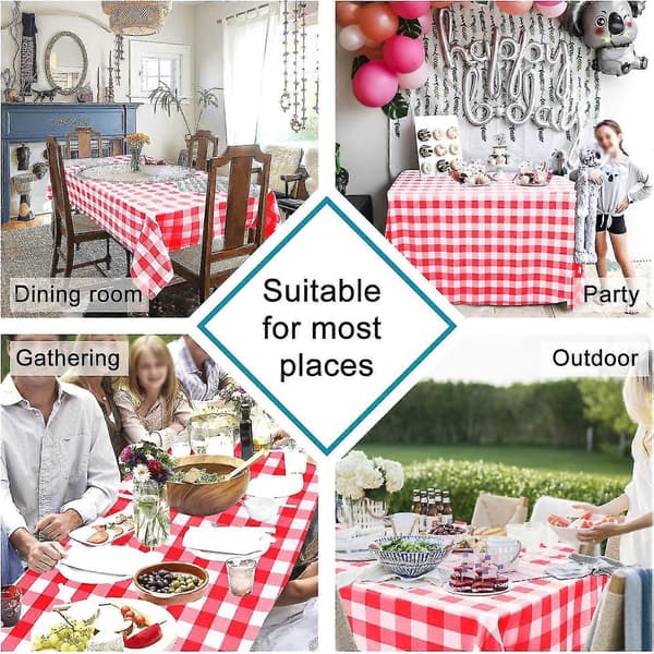 Gingham Rectangular Tablecloth - Stain Resistant, Waterproof and Wrinkle Free Washable Tablecloth for Dining Room, 137 x 274 cm, Red and White