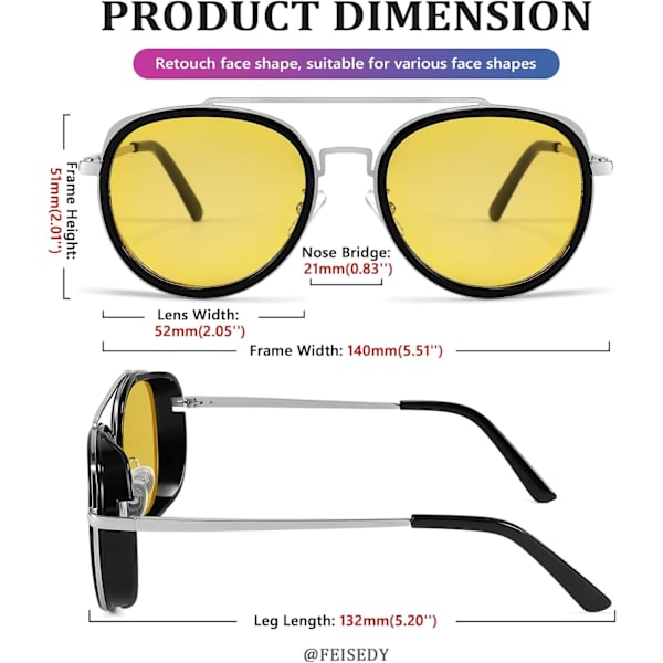 Retro Steampunk -aurinkolasit Pyöreät Steampunk Kaksoissiltaiset Aviator-lasit Naisille ja Miehille Retro paksu reunaiset aurinkolasit kaksoissiltaisilla linsseillä