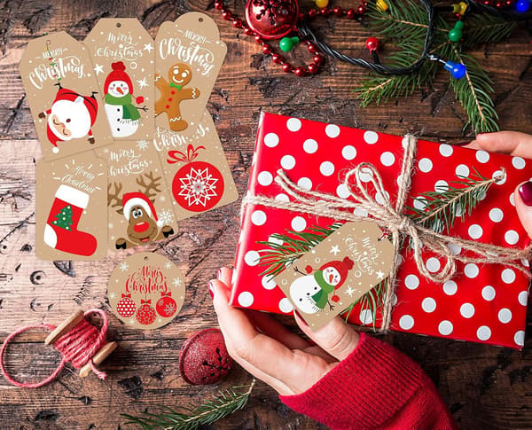Julklappsetiketter 100 st Julklappsetiketter för presenter med 2 Tw