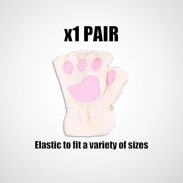 Par Kids Cat Paw Hansker Jenter Vinter Varme Hansker Plysj Varme Fingerløse Hansker Vindtette Varme Hansker Hvite