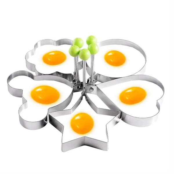 5-piece Stainless Steel Egg Mold Set, DIY Egg Molds, Heart-shaped Egg Molds