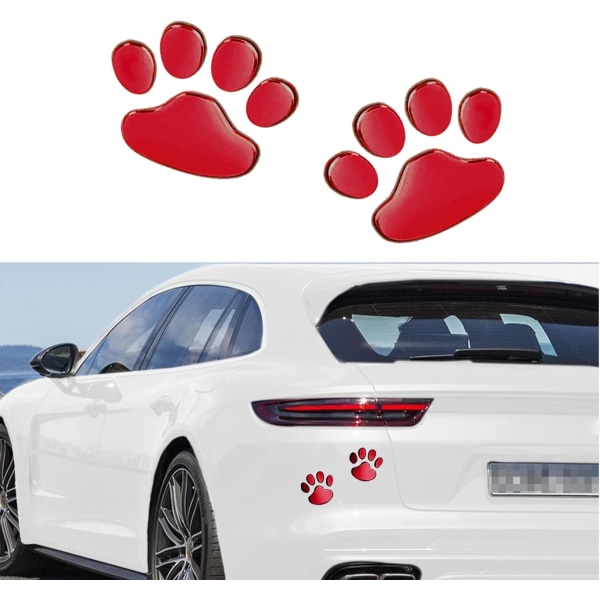 3D Bear Dog Paw Footprint bilmærkat, dekoration af bilemblem til biler, dekoration af fodaftryksstyling-klistermærker (rød)