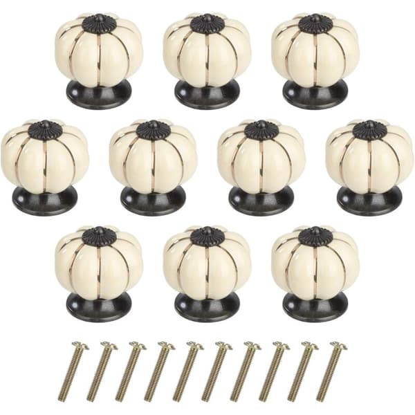Pumpkin Cabinet Knobs Drawer Handles Ceramic Furniture Knobs with Alloy Screws for Cabinet Frying Pan Kitchen 10pcs (Ivory)-