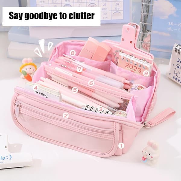 Large Pencil Case with 9 Compartments, Multifunctional Pencil Case, Standing Pencil Box for Students, Large Capacity Pencil Case Blue blue blue