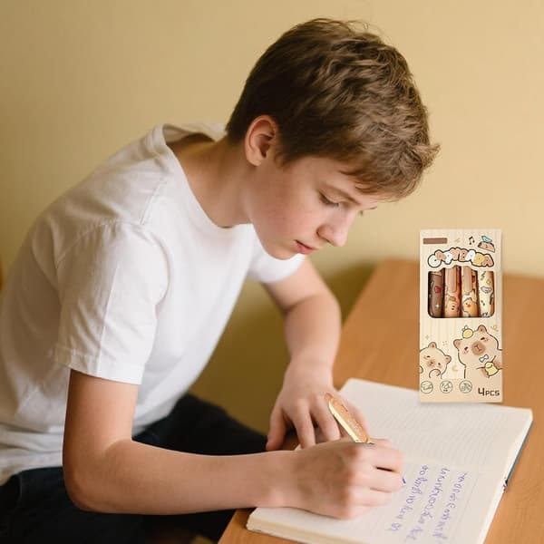 Capybara Pennsett, 4 viskelige penner, egnet for skole og kontor
