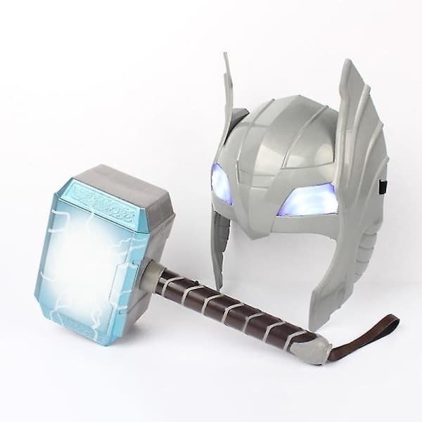 LED-ljus som avslöjar ljud Thor Hammare Mask Barnleksaker Rörlig Docka