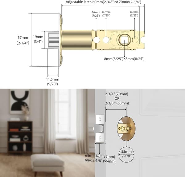 Adjustable Latch 2-3/8'' or 2-3/4'', Smart Door Handle Replacement Lock, Keyless Door Lock, Fingerprint Door Lock
