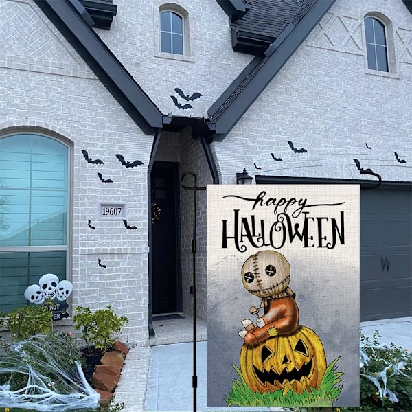 Halloween Trick Or Treat Trädgårdsflagga Burlap Dubbelsidig 12×18 Tum Läskig Dock Pumpkin Yard Veranda Utomhus Dekoration