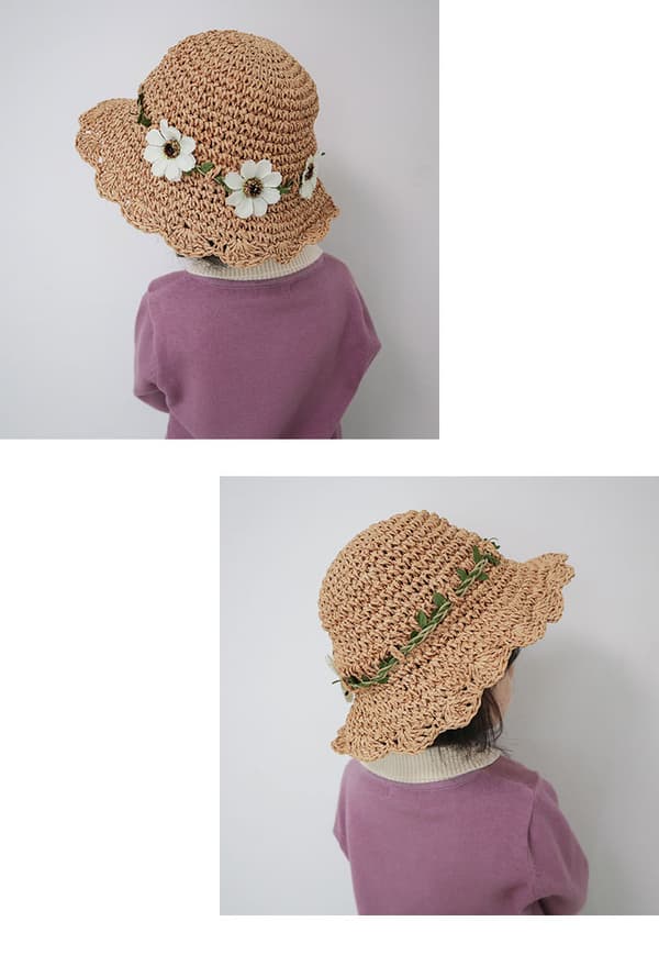 Flicksolhatt for jenter, sammenleggbar solhatt (hodeomkrets 48 cm) med fl