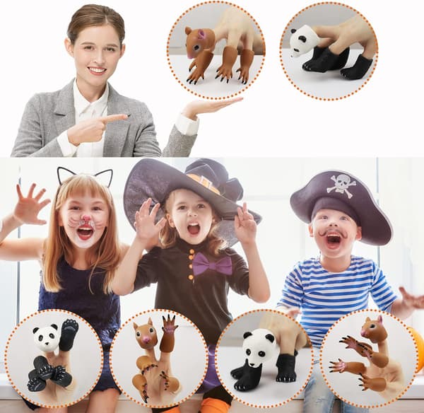 Søde dyrefingerdukker legetøj 5 sæt, Panda, Egern, Kat, Shiba Inu, Mops, Rollespil dyredukker