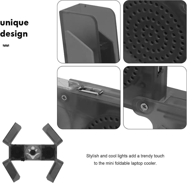 Mini bærbar foldbar bærbar køleventilator LED-lys bærbar stativ køleplade kompakt køling