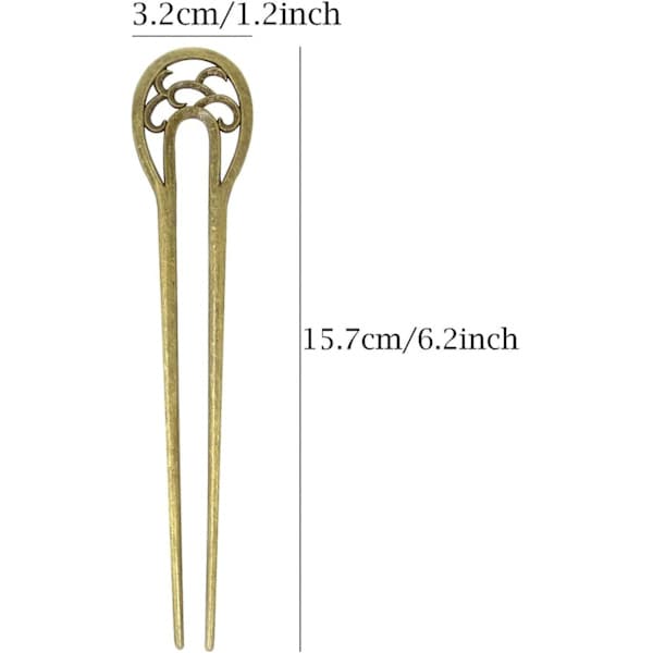 Sæt med 3 U-formede hårnåle i metal til kvinder, 16 cm