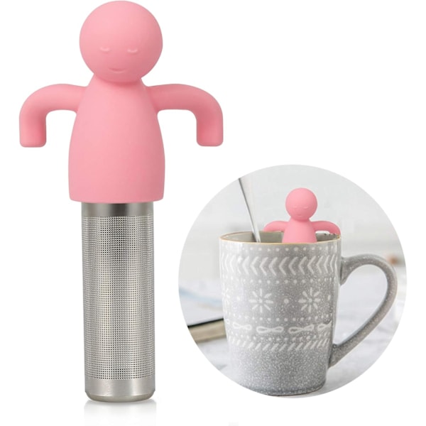 Teinfuser til løse teblade Sødt tefilter i rustfrit stål Ekstra fint net Tebrygger Filter til kop Krus Silikonehåndtag Pink