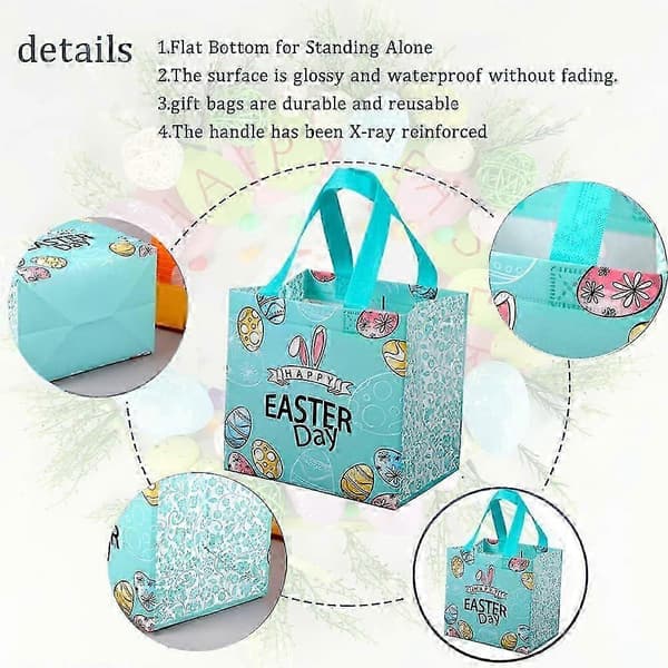 6-pack Easter Bags with Handles, Reusable Gift Bags Bunny Easter Egg Hunt Party Snack Bags Waterproof (6-pack)
