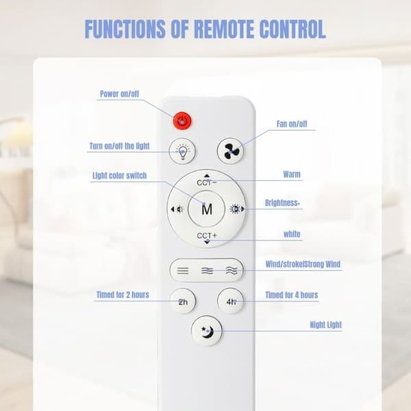 Ceiling fan with light and remote control, ceiling fan lamp, 3 speeds, 3 colors, ceiling fan