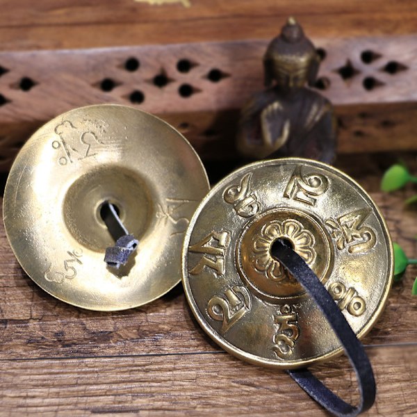 Tibetansk Meditation Klokke Håndlavet Buddhistisk Lykke Symbol Præget Meditation Yoga Klokke Messing Klokker Percussion Instrument