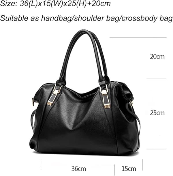 Women's Handbag - PU Leather Shoulder Bag - Large Capacity - With Handle and Crossbody Handle - Black
