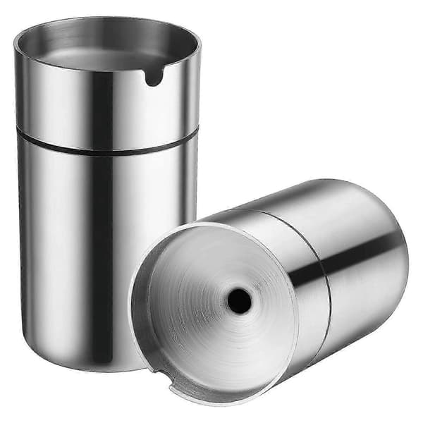 Car Ashtray with Lid 2 Pieces Stainless Steel Ashtray Automatically Extinguished Cup Holder Ashtray