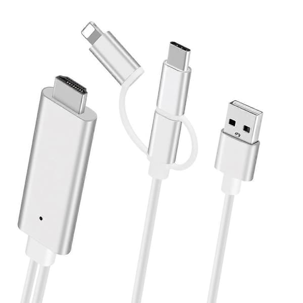 3-i-1 Lightning/Type-C/Micro USB til HDMI HD Adapterkabel til iOS- og Android-enheder Skærmspejling