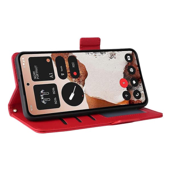 For Nothing CMF Phone 2 Pro Case with Wrist Strap Litchi Texture PU Leather Wallet Case - Red{F2}