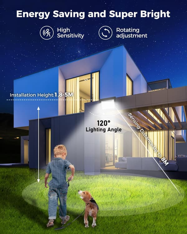 50W LED Utendørsbelysning med Sensor, 5000LM IP65 Vanntett LED-Flomlys for Utendørsbruk, 6500K Kaldhvit Utendørsbelysning