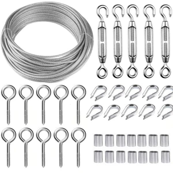 30M/2mm Rustfrit Stålkabel Kit med M5 Spændere til Planter, Tørresnor, Gelændere-FA-