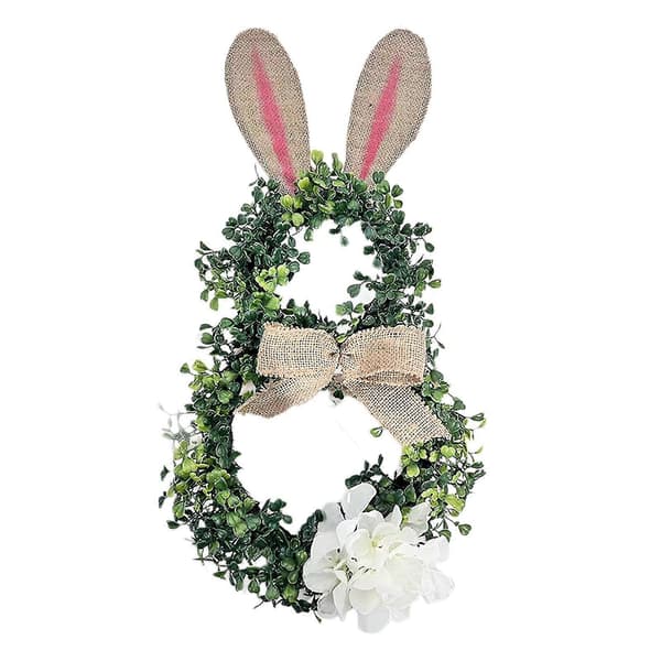 Easter Garland for Front Door Rabbit Shaped with LED Wreath Hydrangea Spring Easter Decoration