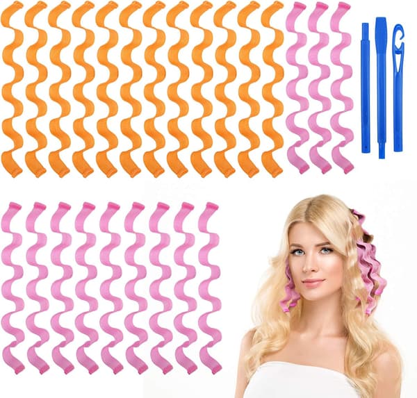 Varmeløse krøller - 24 stk - 45 cm - krøller - spiralkrøller - pink/orange