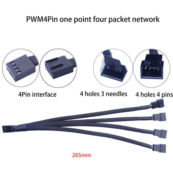 27 cm 4-vejs Pwm Ventilatorsplitter Sort Sleeved 4-bens Pwm Stik Ext