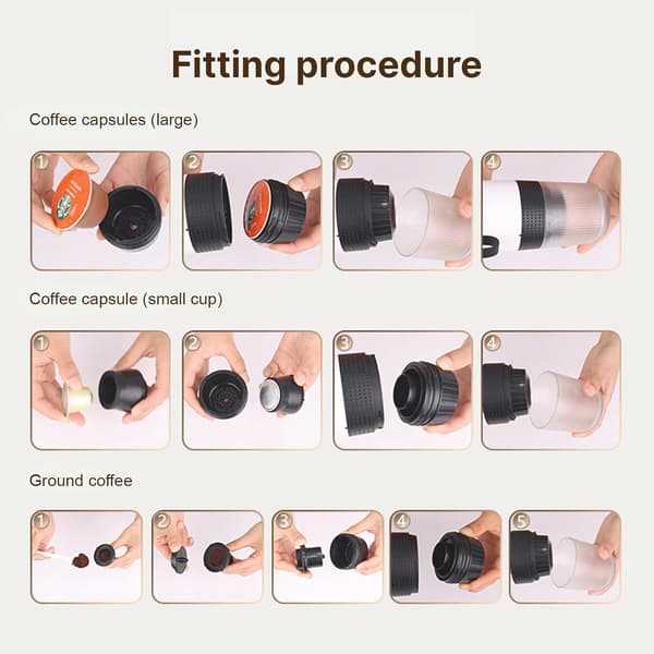 Irishom Portable Coffee Maker - 3-in-1 Cordless Machine for Capsule, Ground Coffee & Cold Brew with 150ml Cup