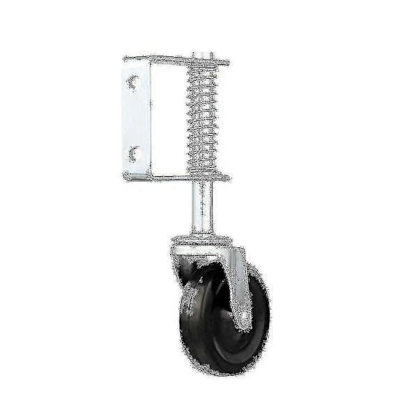 4 inch Heavy Duty Rubber Cushioned Spring Loaded Gate Door Wheel Roller Caster with Spring for Home Gate (1 pc, Black)