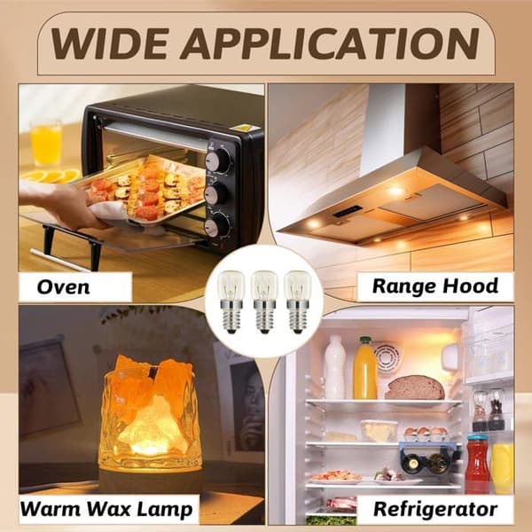 3-pack E14 25W Warm White 2700K High Temperature Resistant Oven Bulbs for Microwave and Refrigerator