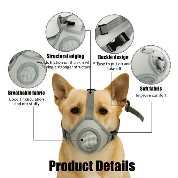 Dog Muzzle Anti-bite, Breathable Mesh Cover for Small Pets After Surgery Licking, Grey White Size M M
