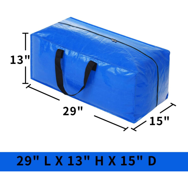 Ekstra store kraftige opbevaringstasker, blå flytteposer med lynlåse til opbevaring af tøjtæpper, æsker