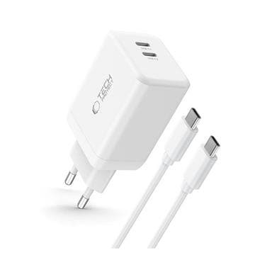 Tech-Protect 45W GAN USB-C-oplader - iPhone 17 Pro Max, Air,...(F2) Hvid white Vit