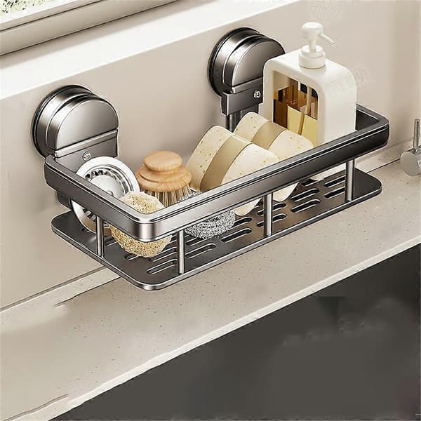 Sink Organizer with Suction Cup, Space Aluminum, Dishcloth Holder, Wall-Mounted Drain Rack MultiColor MultiColor