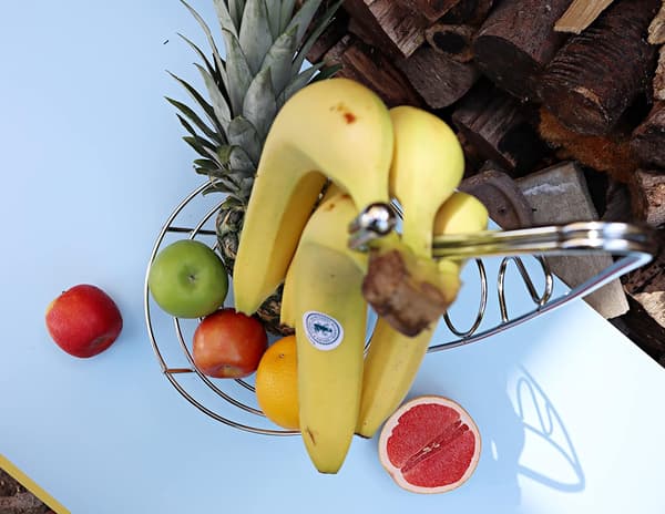 Fruktkurv Fruktskål med Banankrok 43cm Høy, Trådfruktskål - Sølvforkrommet Finish