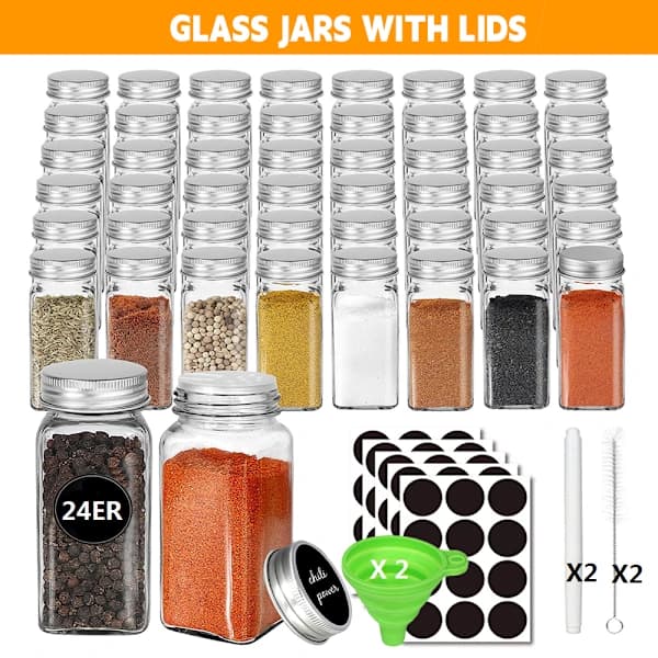24-pack kryddburkar med aluminiumlock, förvaringsglasburkar
