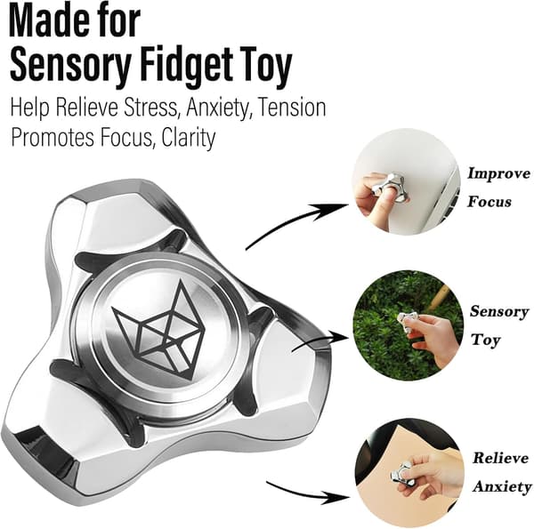 Metal Fidget Spinner Legetøj til Voksne, Helt i Rustfrit Stål 1,5''