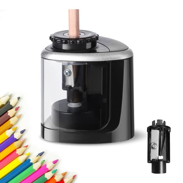 Pencil Sharpener with Container, Battery Operated, Replaceable Blade, Safe Non-Slip Portable Electric Sharpener for Home, Office, School
