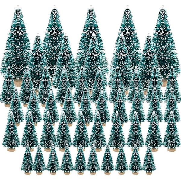 50 stk. Mini Kunstige Juletræer (3,5/4,5/6,5/8,5 cm) Små Miniaturetræer Med Sneeffekt Grøn Julebord Dekoration Showcase DIY