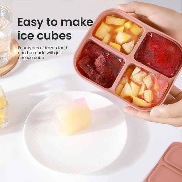 2-pack Stackable Large Silicone Ice Cube Molds with Removable Lids for Cocktail Whiskey Soup Baby Food Easy Release Square Ice Cube Trays Pink